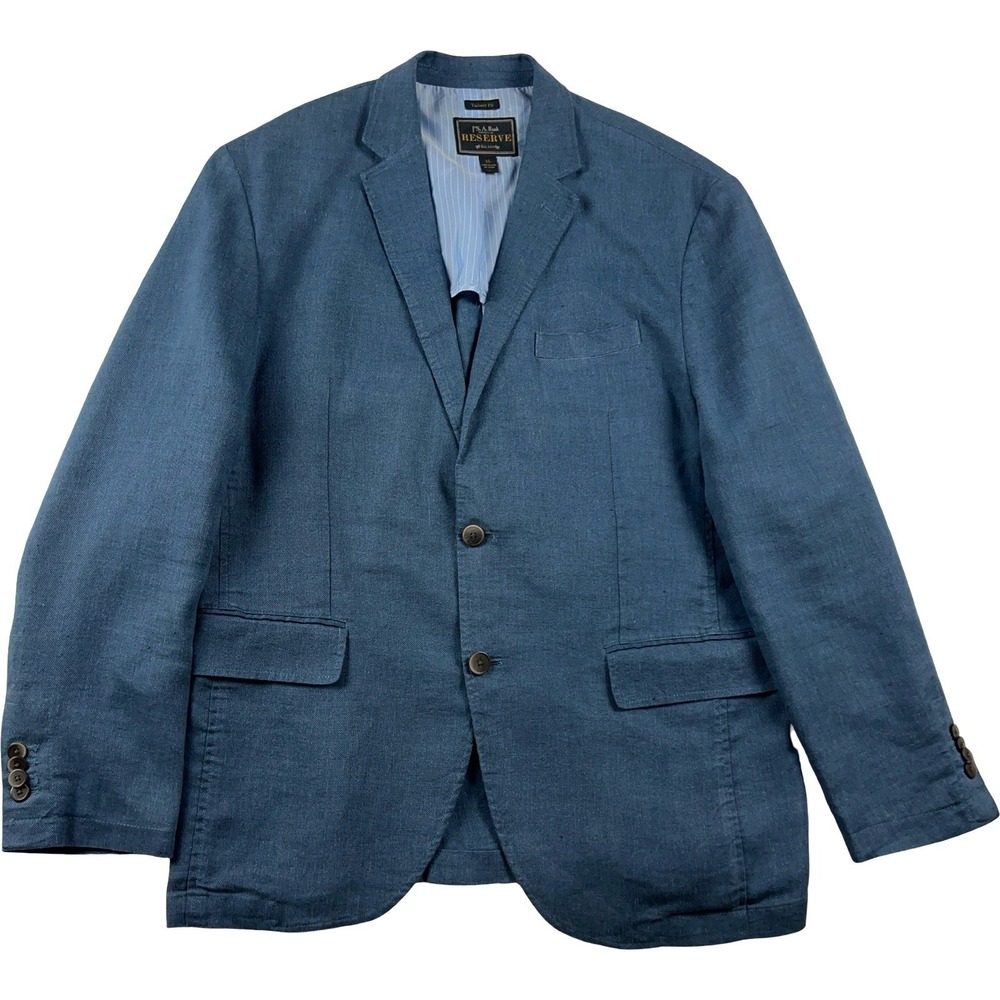 Jos A Bank Reserve Sport Coat Mens XL Blue Tailored Fit Linen Blend Blazer